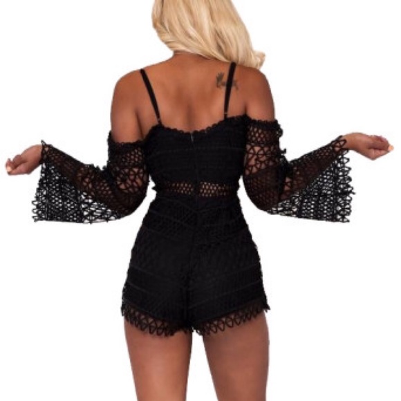 Off Shoulder Crochet Sleeve Romper - Picture 7 of 8